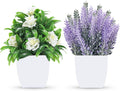 Der Rose 2 Pack Small Fake Plants Faux Plants Indoor with Flowers for Home Bathroom Kitchen Office Desk Decor