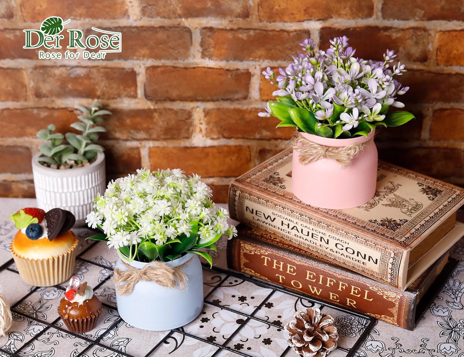 Der Rose 4 Pack Fake Flowers Artificial Plants Indoor for Home Kitchen Office Dining Centerpiece Table Decorations