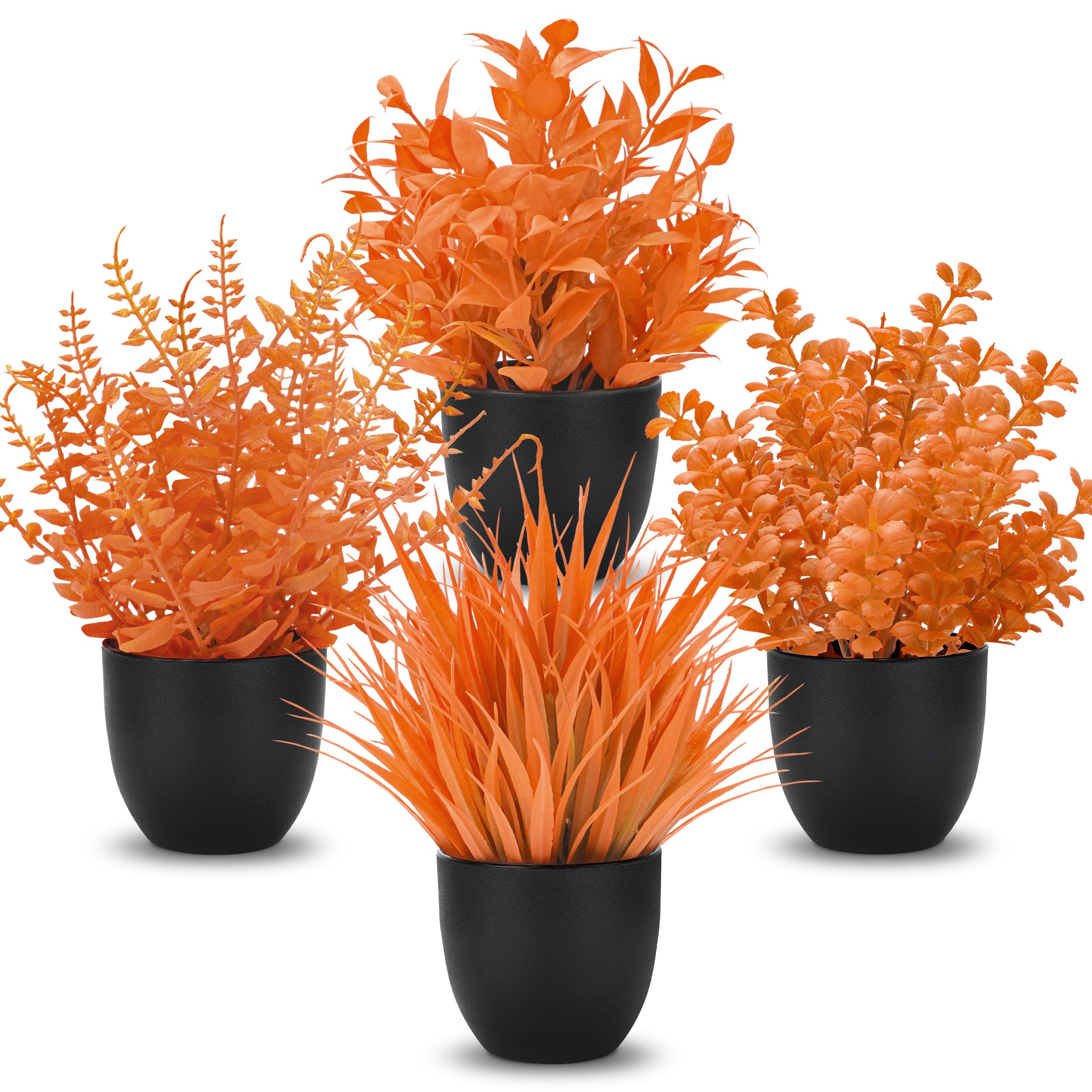 Der Rose Fake Plants 4 Packs Artificial Plants Small Faux Plants Black Bathroom Accessories for Halloween Bathroom Home Kitchen Coffee Table Office Desk Decor Indoor